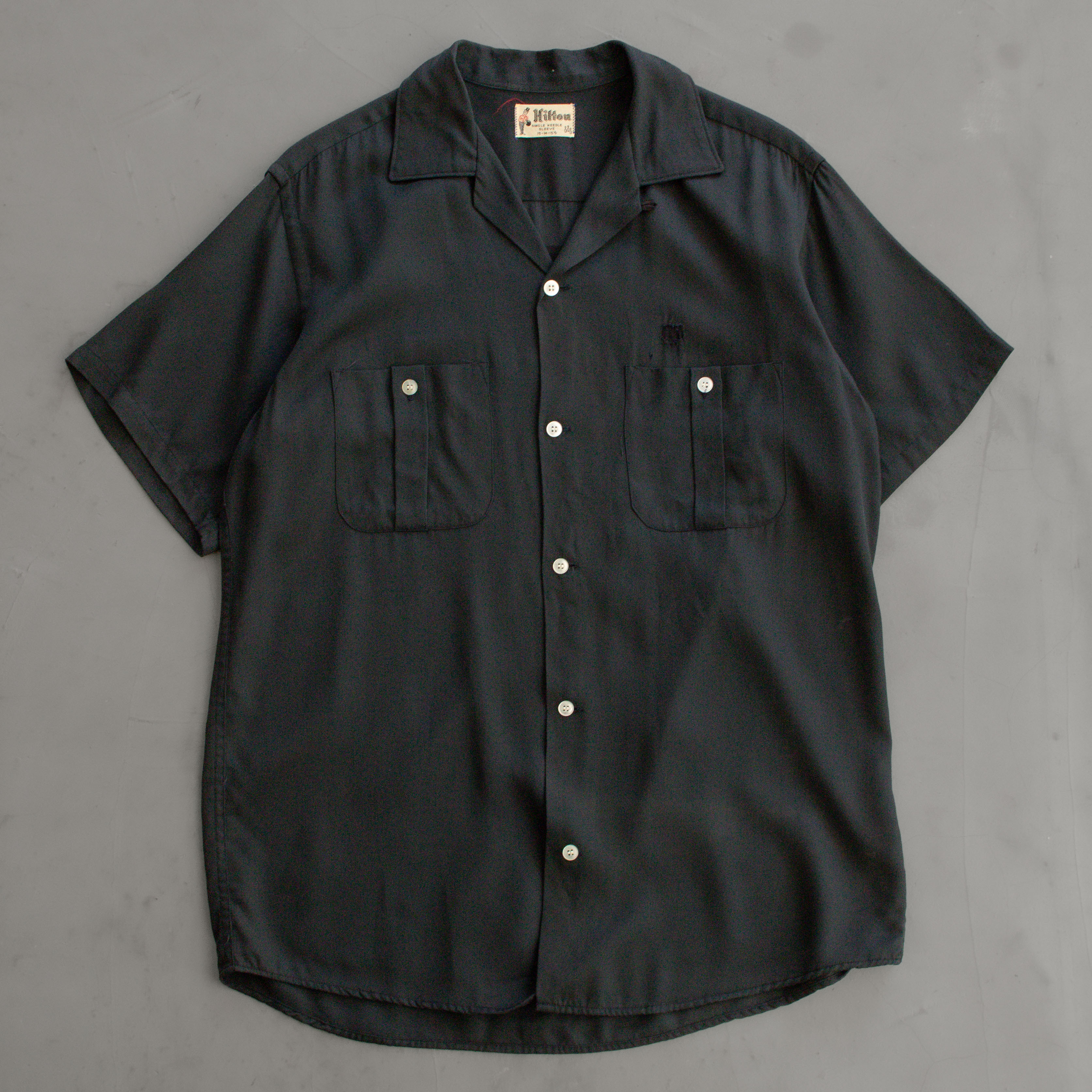 50S HILTON RAYON BOWLING SHIRT 美國製 黑色 嫘縈 保齡球襯衫
