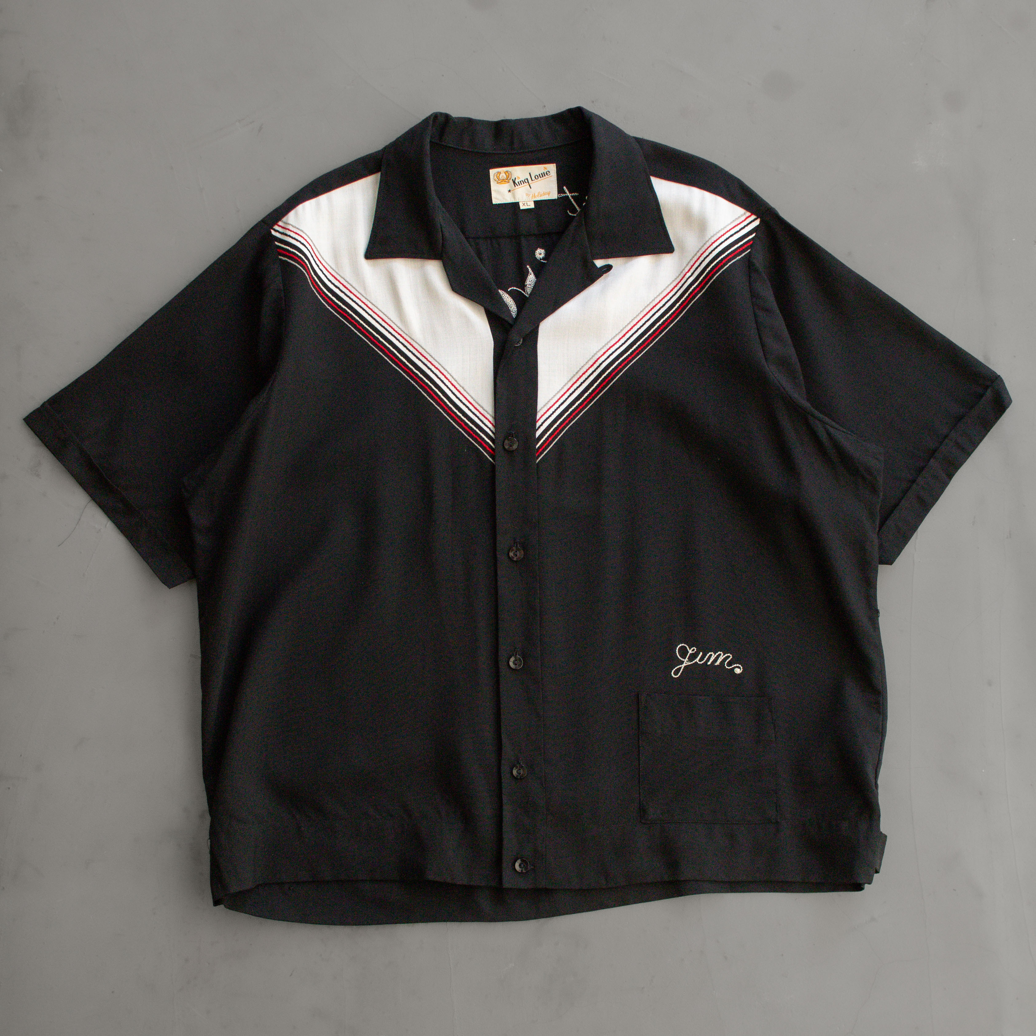 50-60S KING LOUIE RAYON BOWLING SHIRT 美國製 黑色 嫘縈 保齡球襯衫