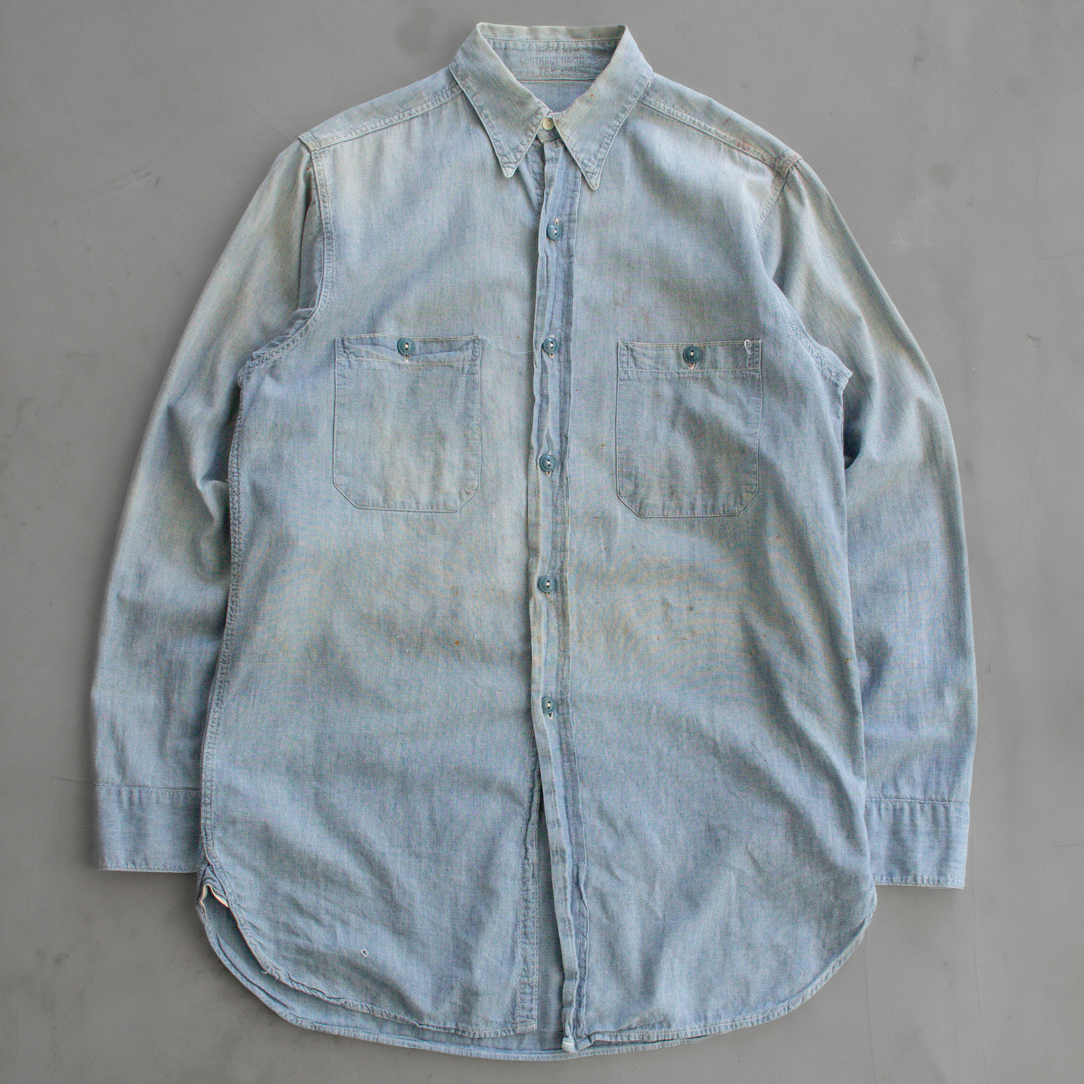 40S US NAVY CHAMBRAY SHIRT 美國 海軍 純棉 淺藍 青年布 長袖 襯衫