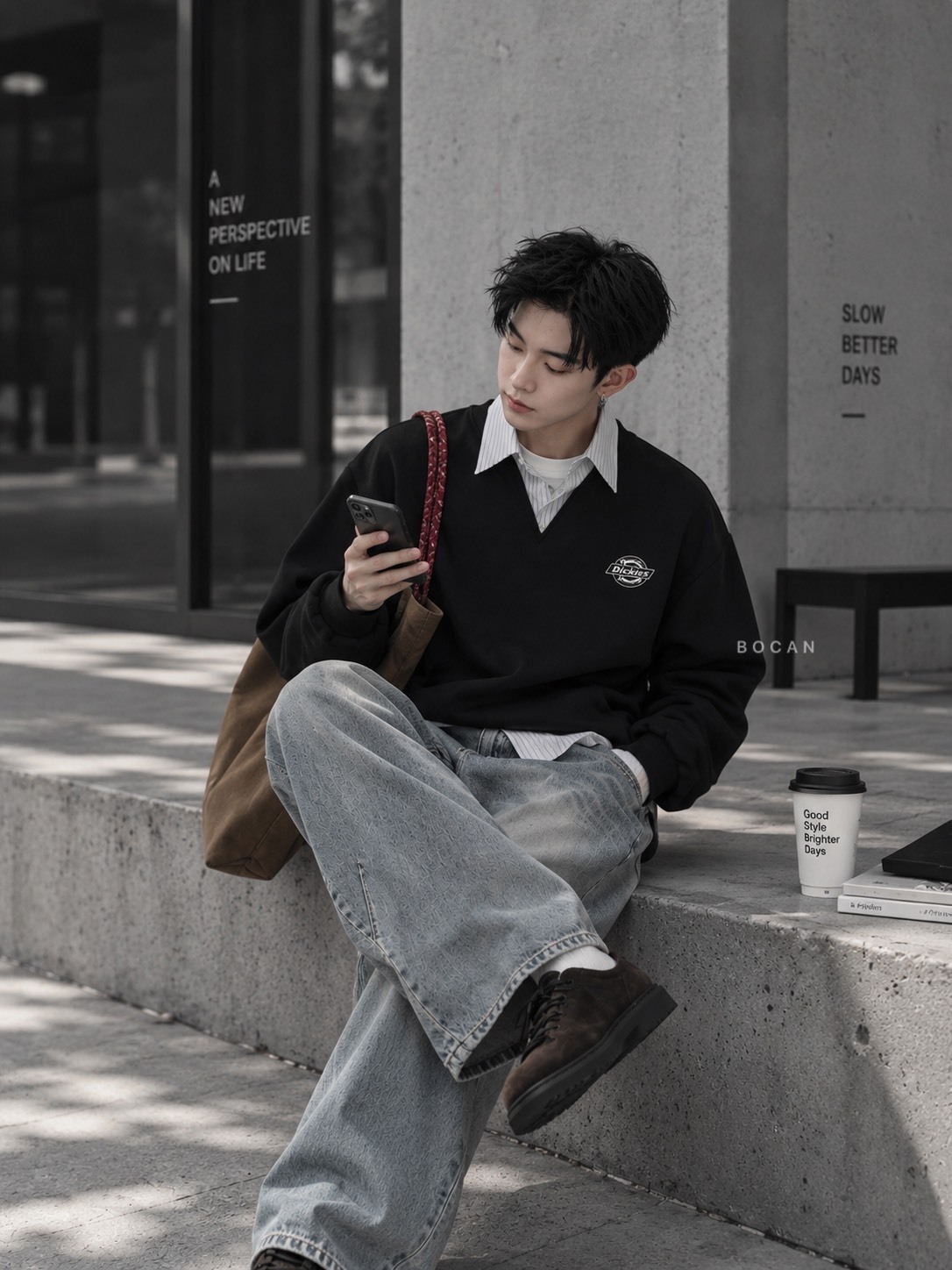 DICKIES 日系復古 CITYBOY 假兩件 條紋襯衫 拼接 長袖衛衣 二色