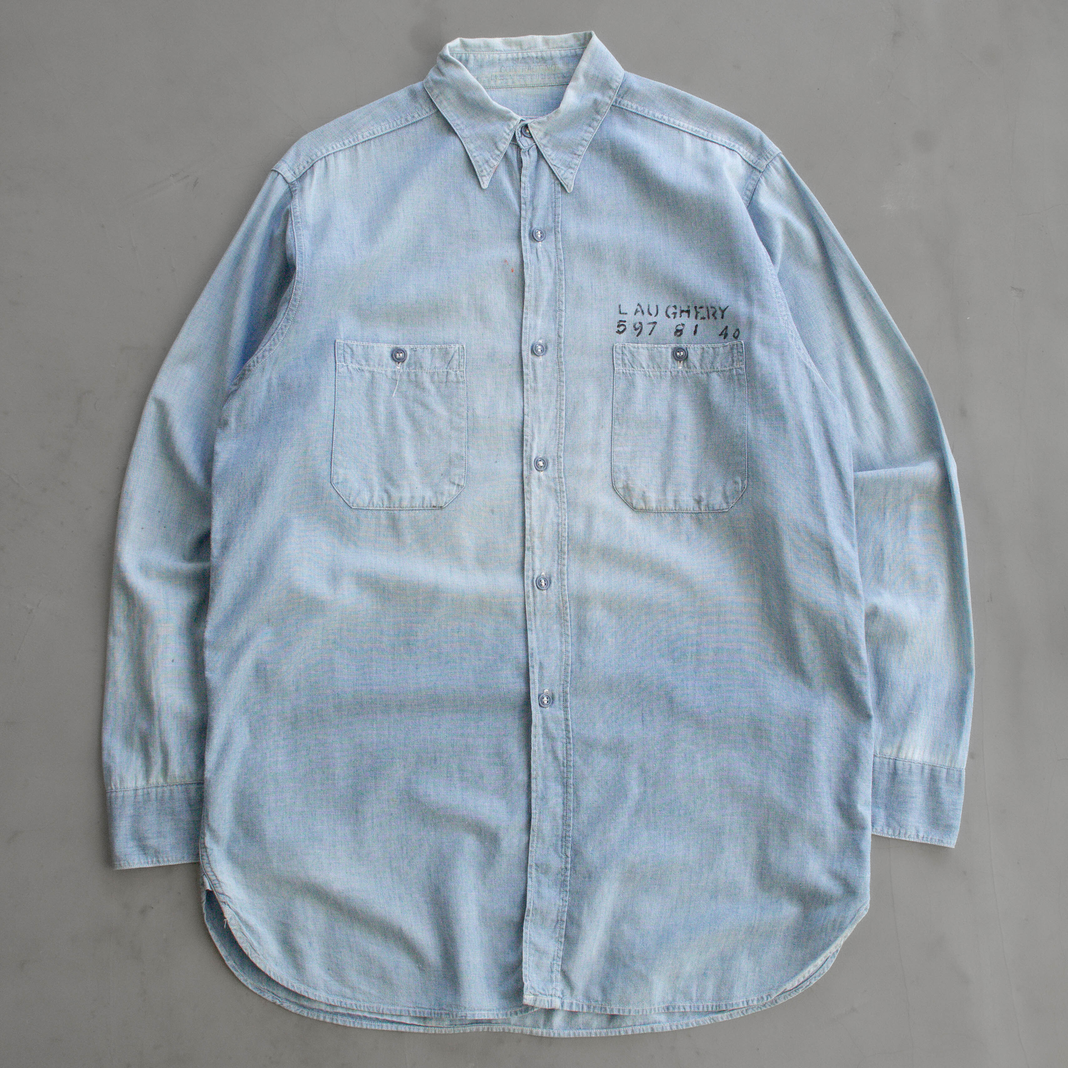 50S US NAVY CHAMBRAY SHIRT 美國 海軍 純棉 淺藍 青年布 長袖 襯衫