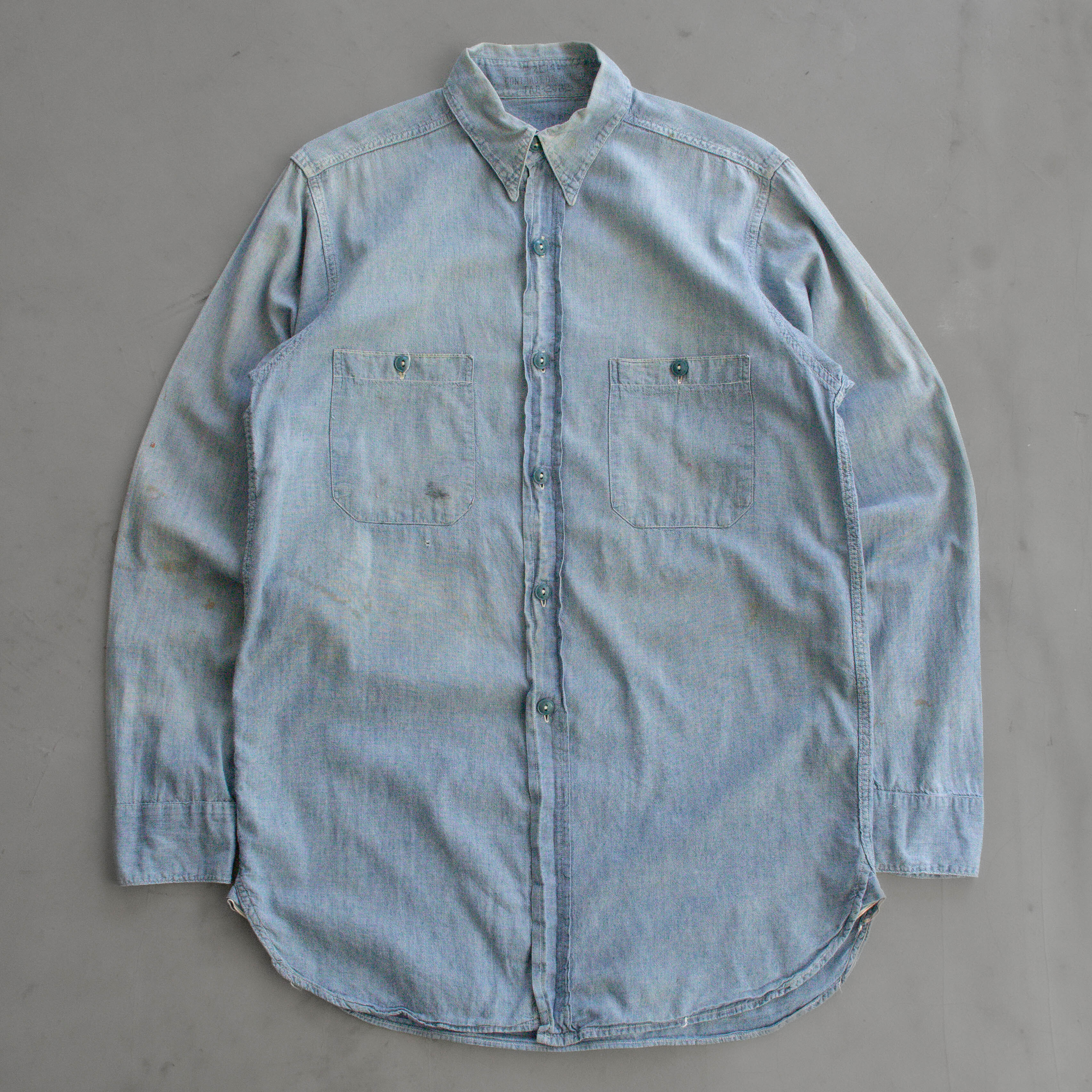 40S US NAVY CHAMBRAY SHIRT 美國 海軍 純棉 淺藍 青年布 長袖 襯衫