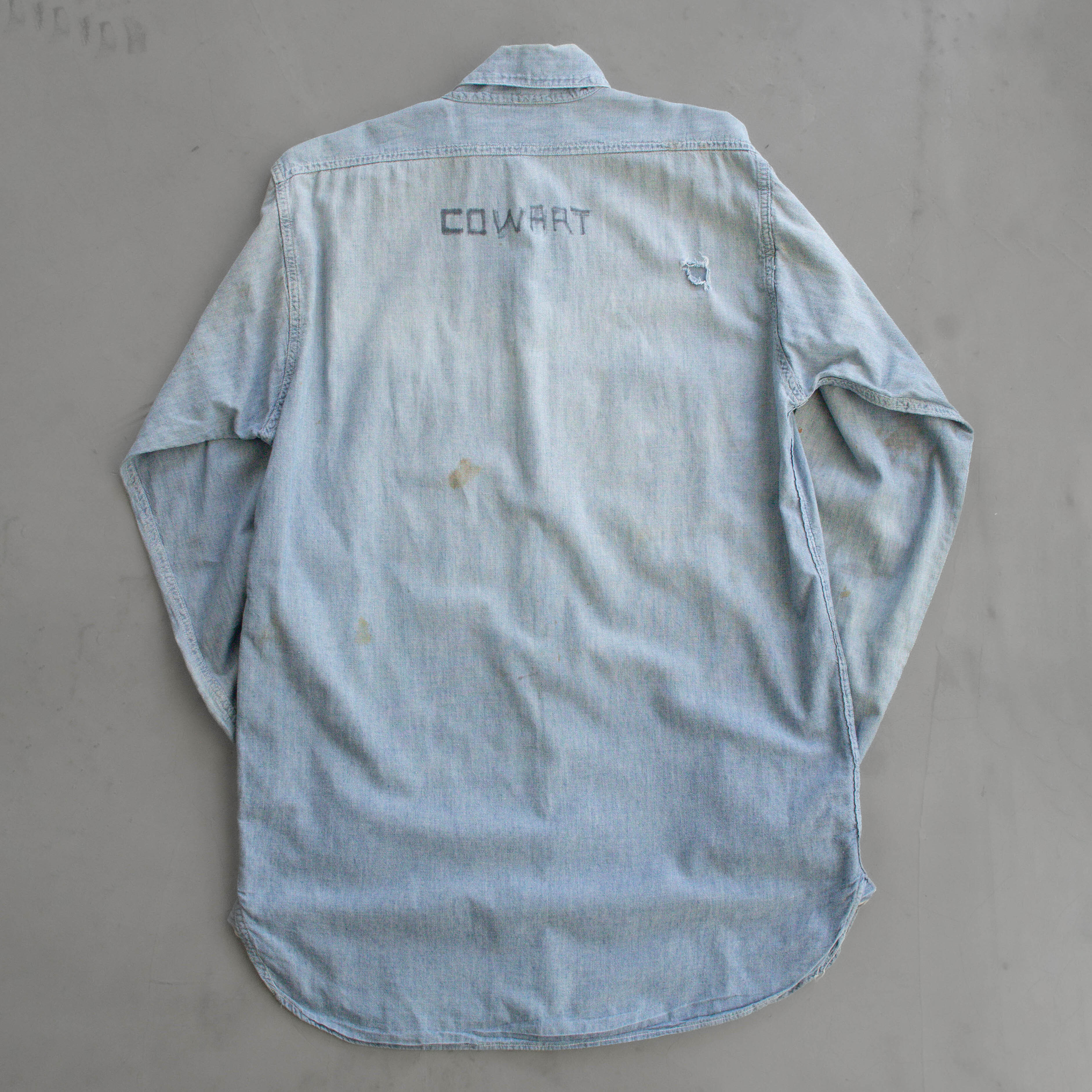 40S US NAVY CHAMBRAY SHIRT 美國 海軍 純棉 淺藍 青年布 長袖 襯衫