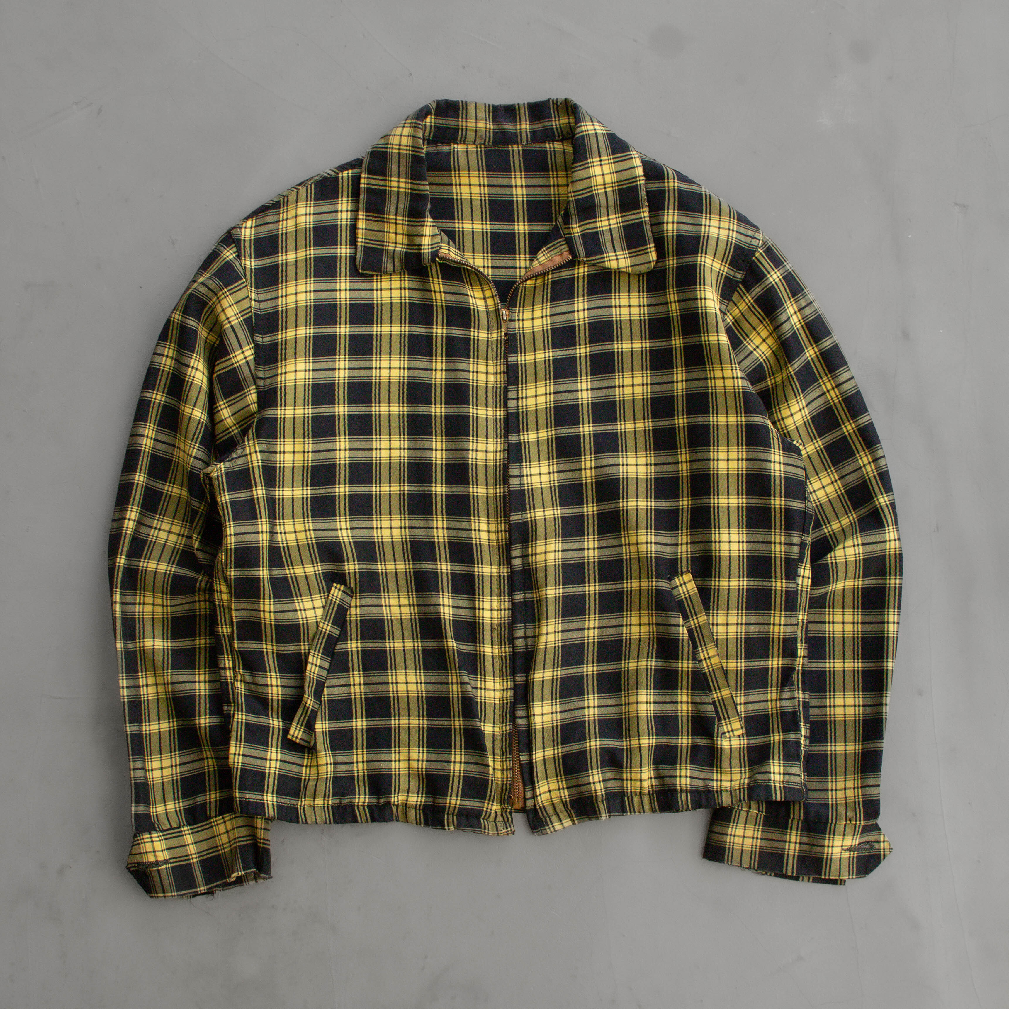 50S VINTAGE RAYON PLAID JACKET 美國 黃色 格紋 嫘縈 外套