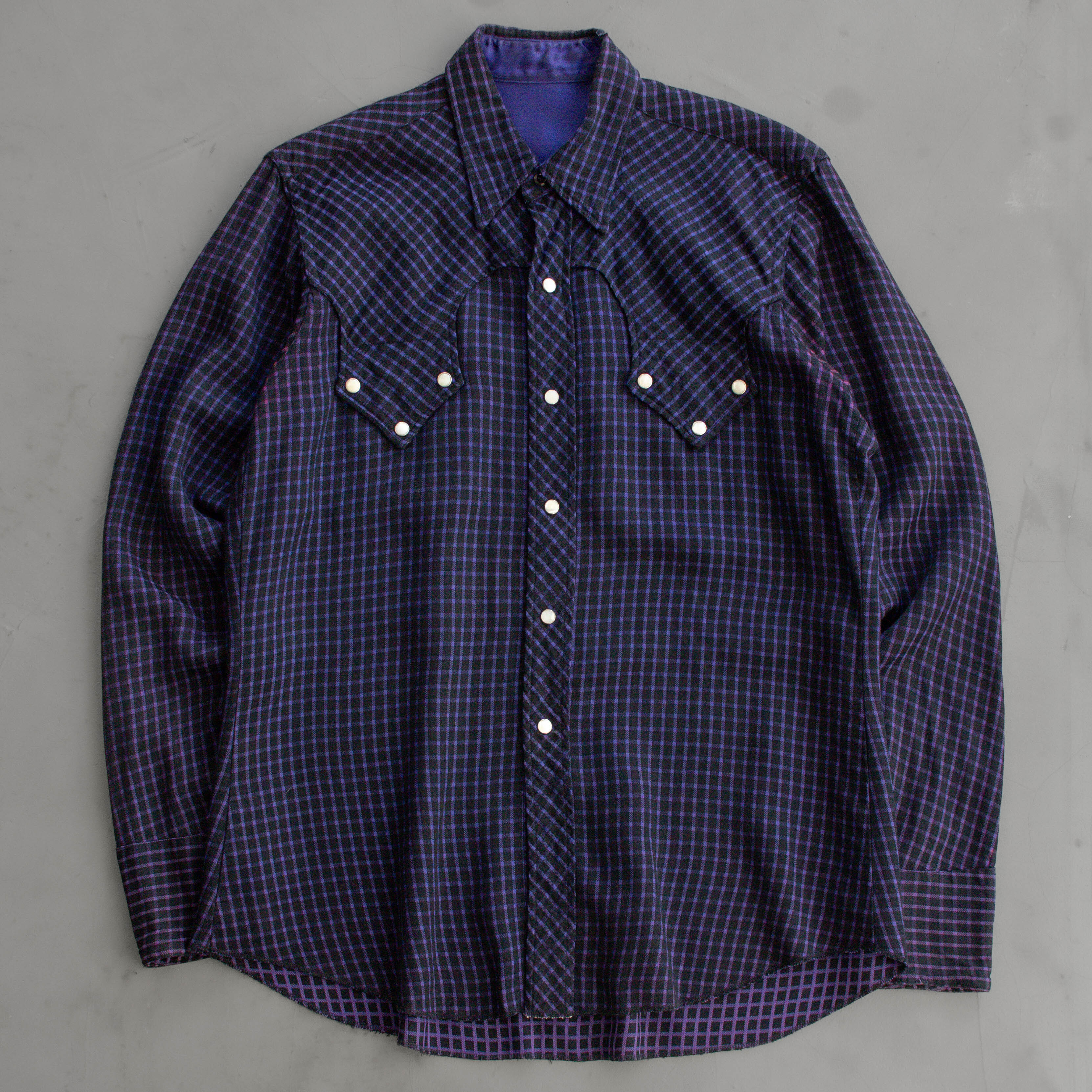 50-60S VINTAGE RAYON WESTERN SHIRT 美國 紫色 格紋 嫘縈 西部襯衫