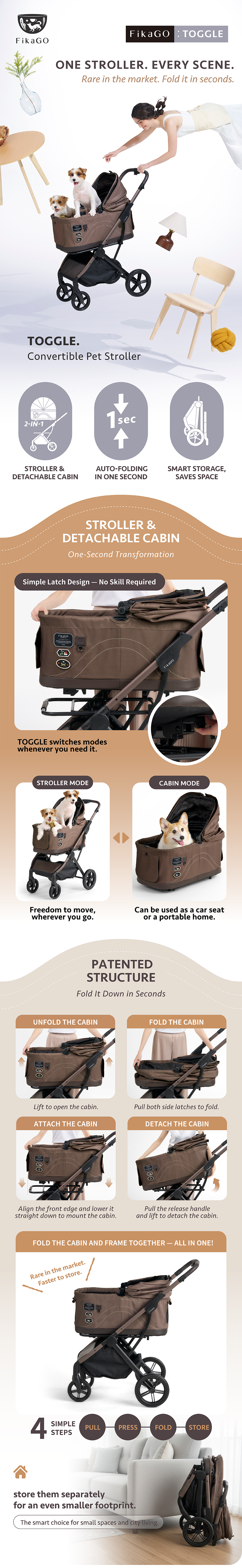 FikaGO TOGGLE | premium detachable pet stroller