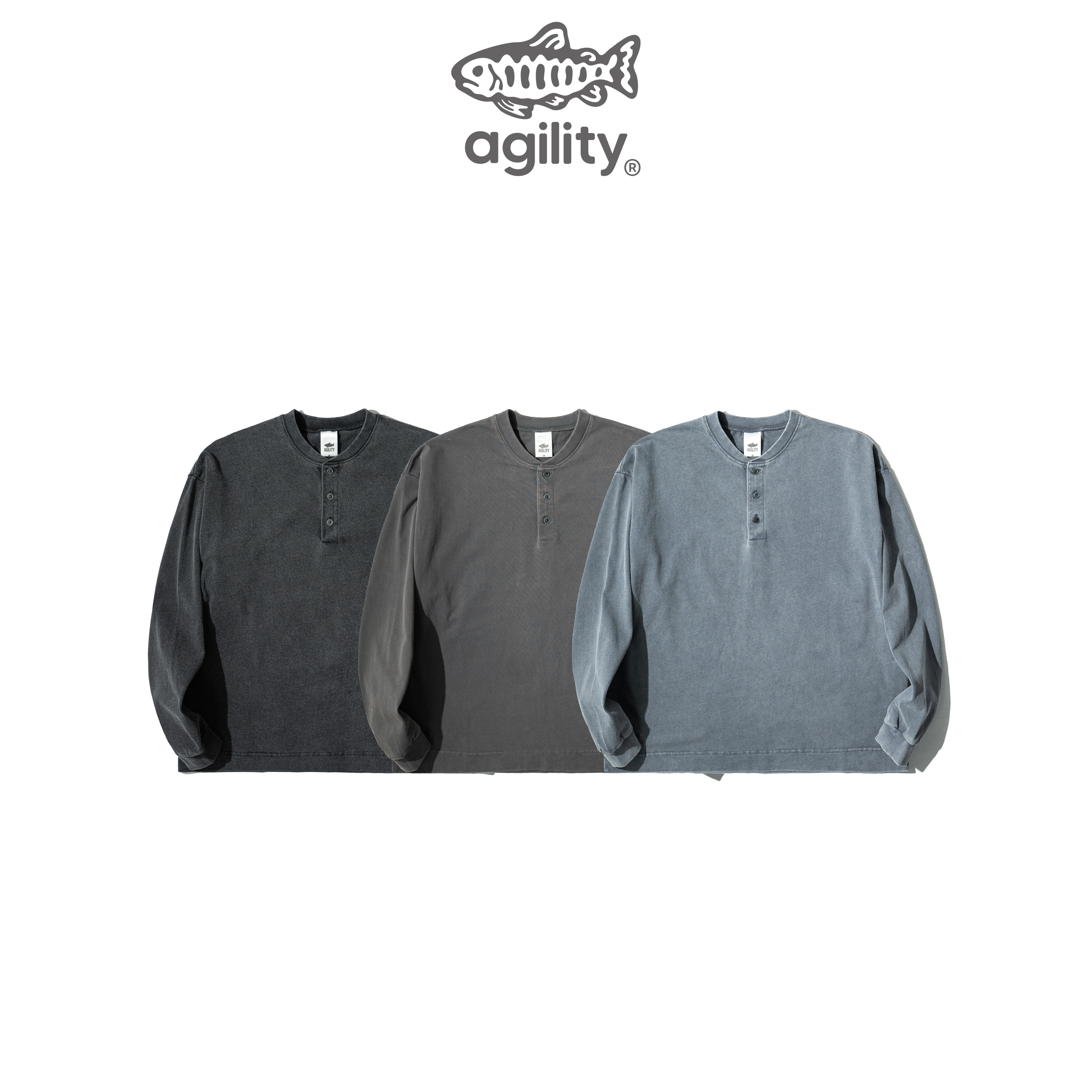 AGILITY Washed Henley LS Tee 水洗亨利領 長袖Tee [B-WH1]