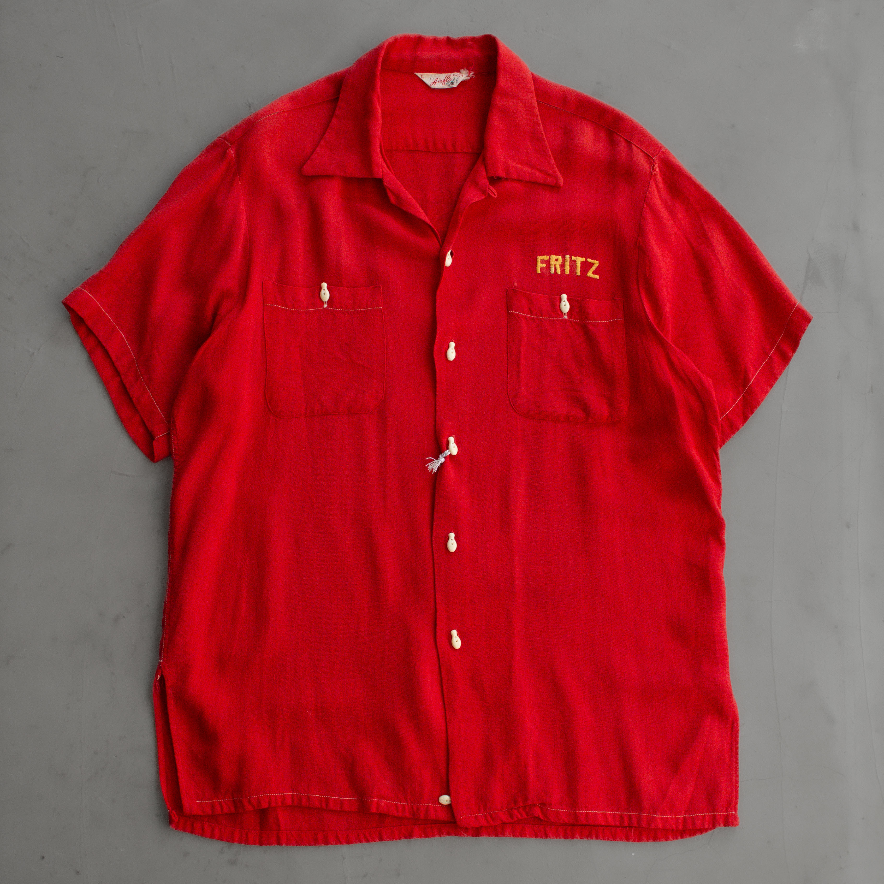 50S AIR-FLO RAYON BOWLING SHIRT 美國製 紅色 嫘縈 植絨 保齡球襯衫