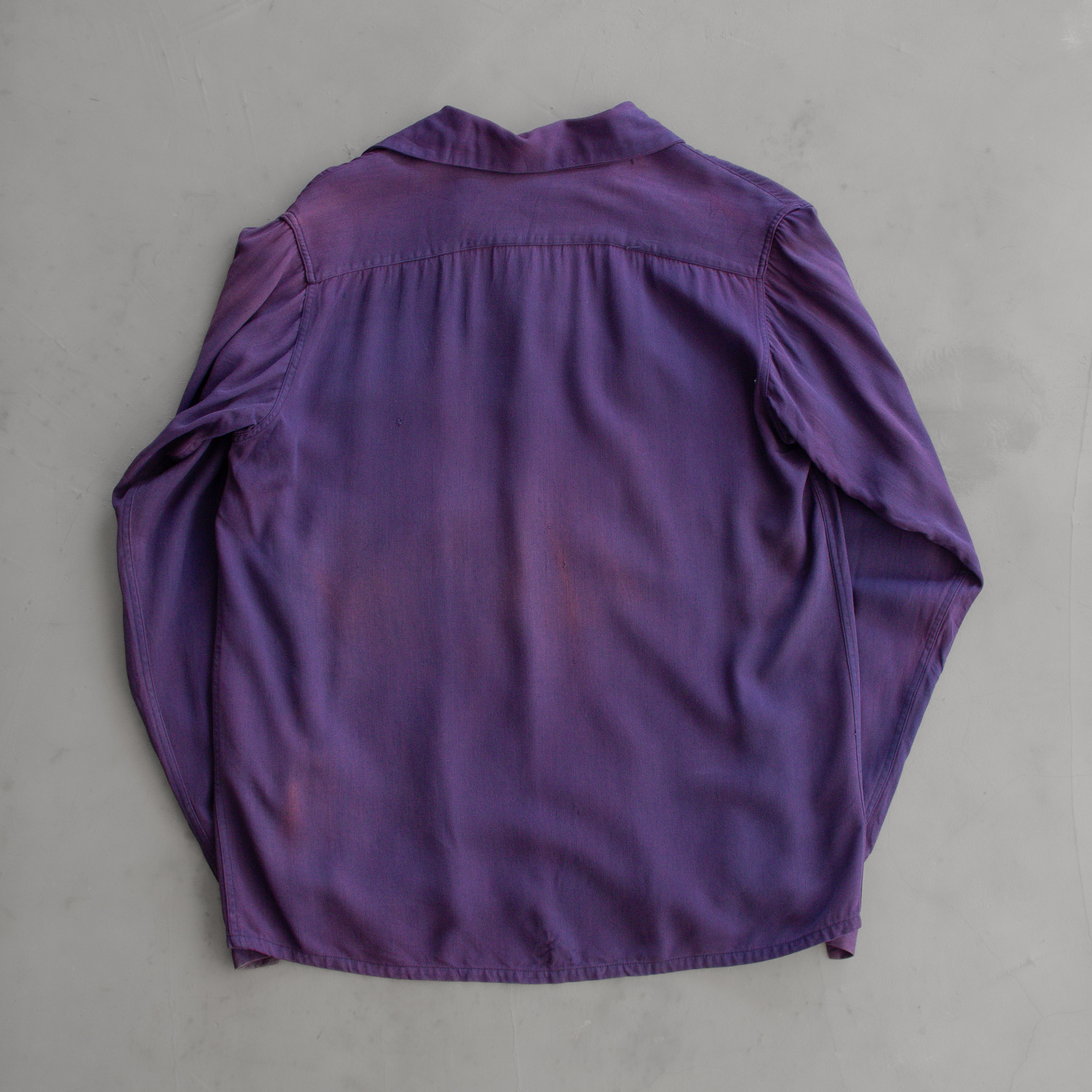 50S MONTGOMERY RAYON OPEN SHIRT 美國製 紫色 開領 嫘縈 長袖 襯衫