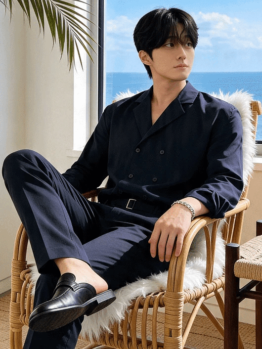 Double-breasted long-sleeved shirt