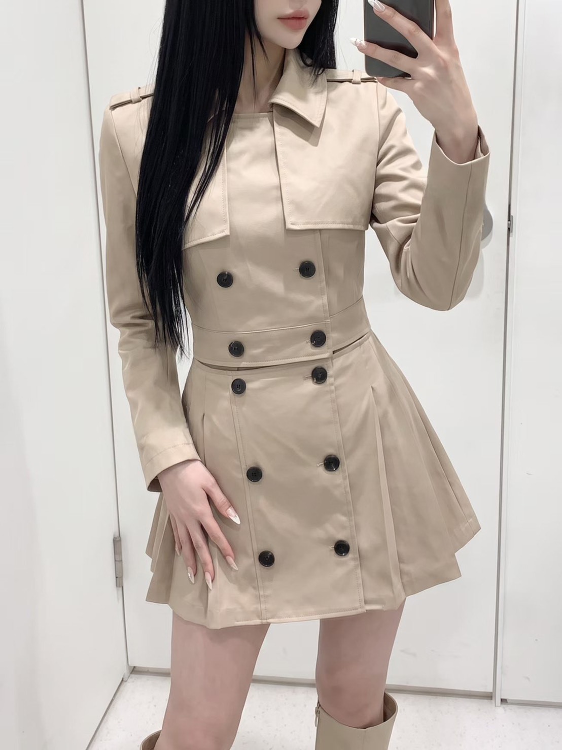 風衣合身短上衣短裙SET