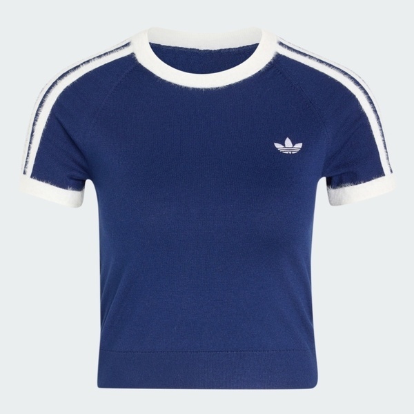 Adidas 愛迪達 Knit Tee KW2606 女 T恤 運動上衣 休閒短袖 深藍 短版