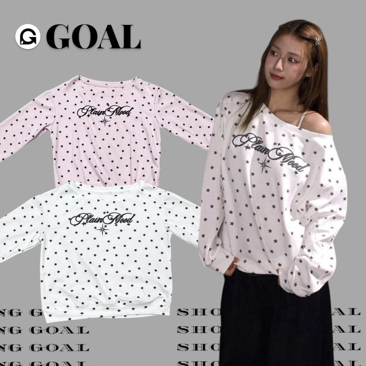 (GOAL)美式滿版星星斜肩薄長袖 1665