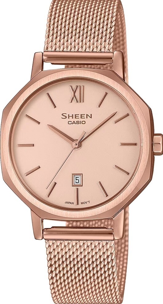萬年鐘錶 - CASIO  Sheen 系列  經典簡約八角錶殼藍寶石鏡面女錶 SHE-4554PGM-4A 錶徑30MM