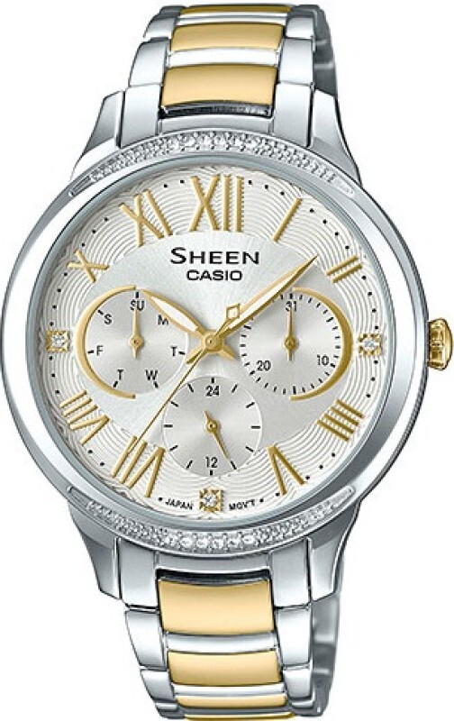 萬年鐘錶 - CASIO 卡西歐 Sheen系列 典雅晶鑽三眼時尚不鏽鋼女錶 SHE-3058SG-7A 錶徑36MM