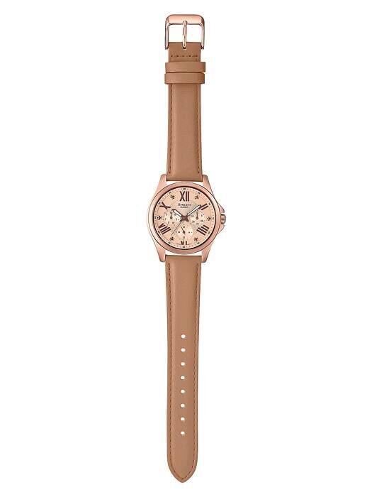 萬年鐘錶 - CASIO  卡西歐 Sheen 系列 優雅米色石英三眼面盤皮革錶帶女錶 SHE-3086GL-9 錶徑39.3MM