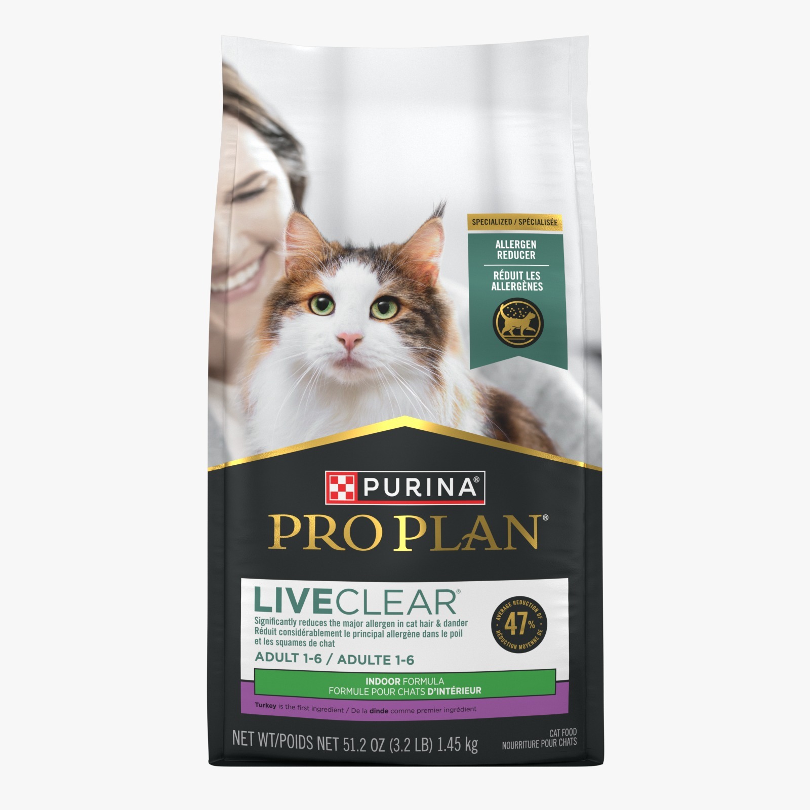 Pro Plan Live Clear  Indoor Hairball Control Recipe for Adult Cats (Turkey) 3.2lb