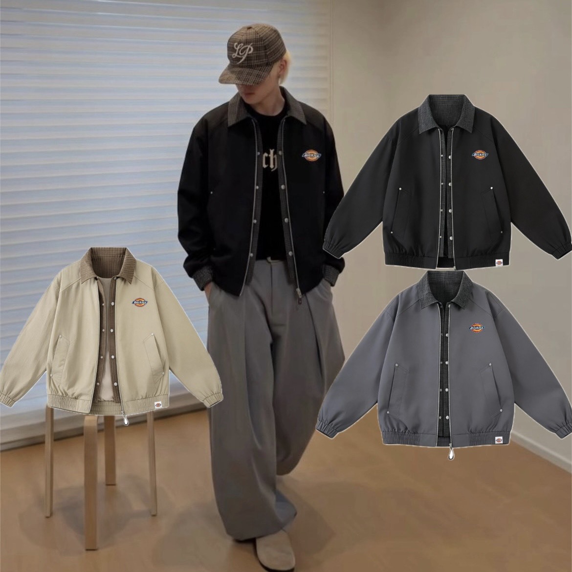 『預購商品』Dickies 美式高街翻領假兩件外套 復古寬版防風工裝夾克 DKU263MWJC74-DKY2