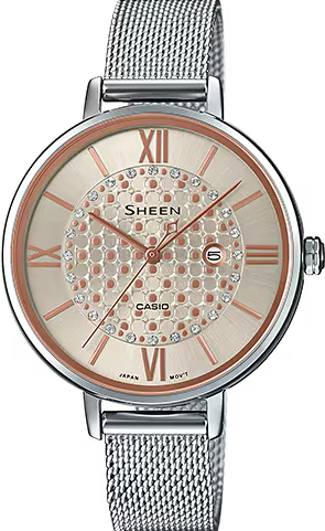 萬年鐘錶 - CASIO 卡西歐 Sheen系列 時尚設計不鏽鋼米蘭錶帶女錶 SHE-4059M-4 錶徑34MM
