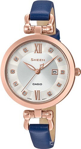 萬年鐘錶 - CASIO  卡西歐 Sheen 系列 氣質優雅時尚皮革錶帶女錶 SHE-4055PGL-7A 錶徑30MM