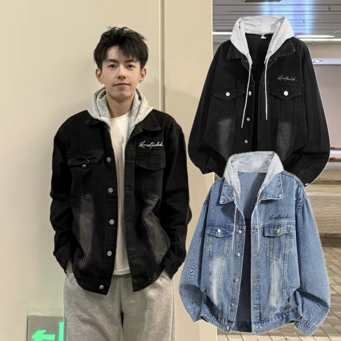 『預購商品』Kawasaki 美式復古刺繡牛仔外套 刷舊落肩翻領 LCK-MDBL9708-LCK198