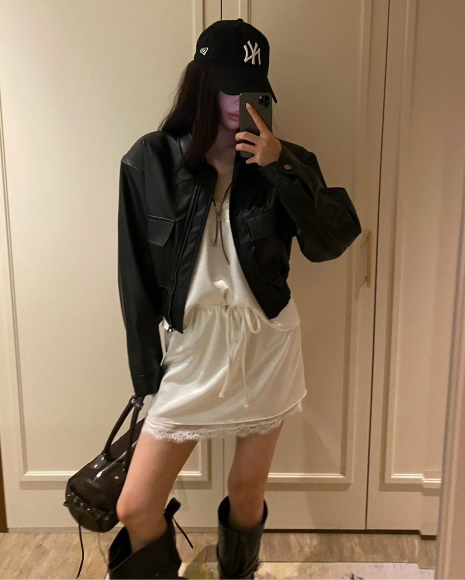 拉鍊皮質方蓋袋夾克
