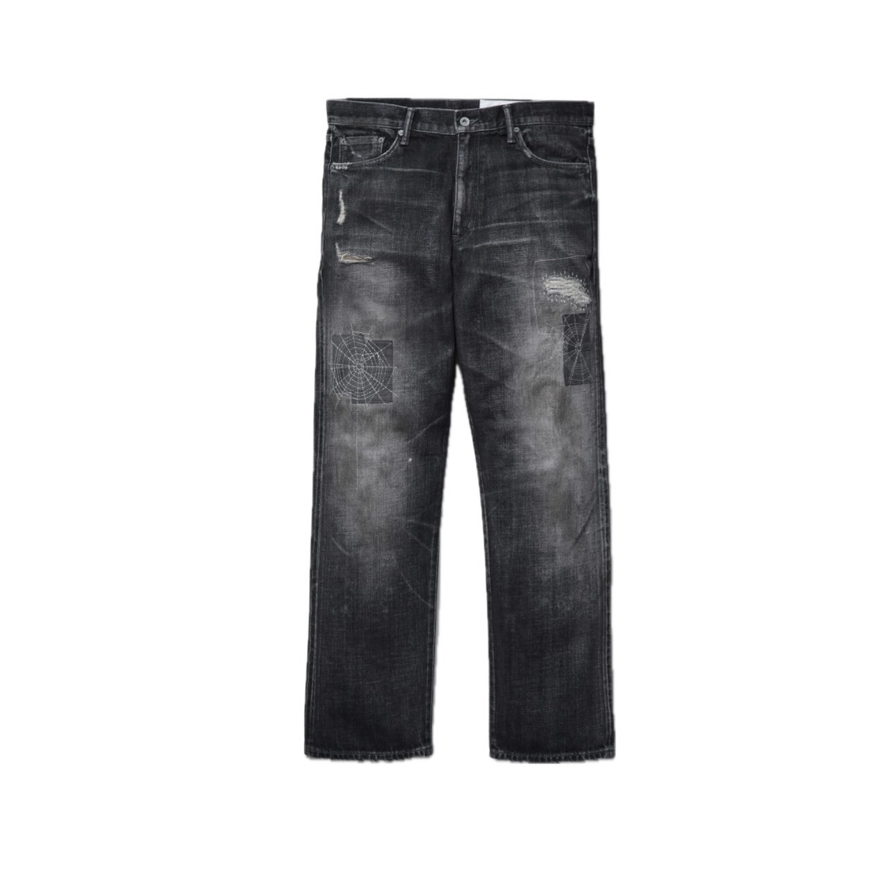 -(B5b04)-NEIGHBORHOOD  SAVAGE DENIM DP BASIC PANTS 蜘蛛網 貼布 牛王 牛仔褲 黑色/藍色-262XBNH-PTM08