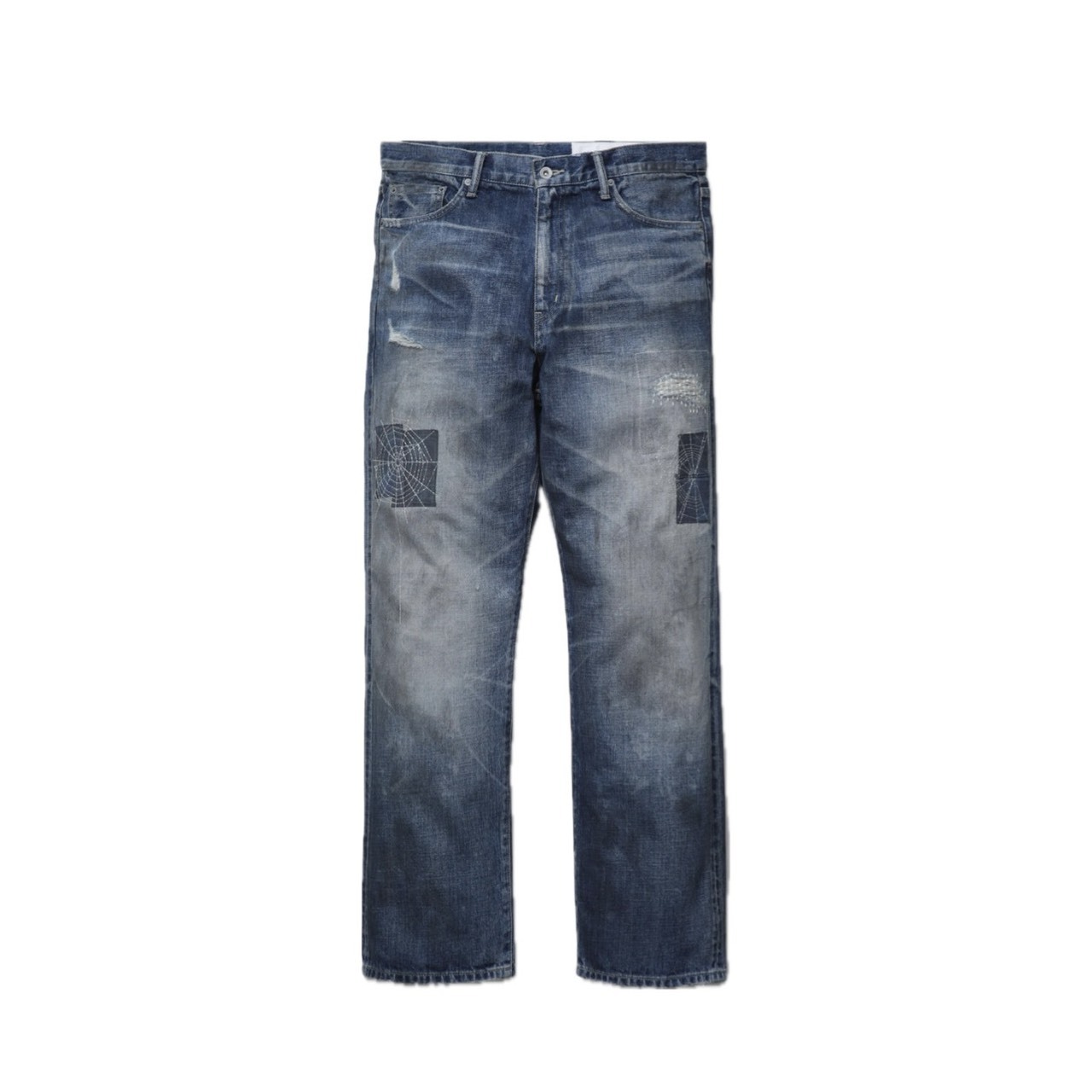 -(B5b04)-NEIGHBORHOOD  SAVAGE DENIM DP BASIC PANTS 蜘蛛網 貼布 牛王 牛仔褲 黑色/藍色-262XBNH-PTM08