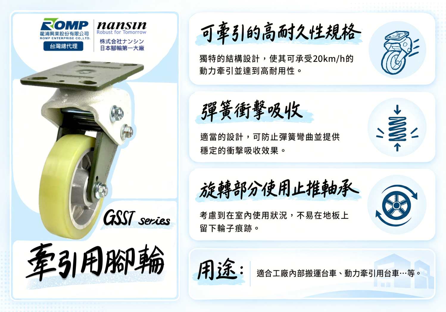 GSST series 牽引用腳輪產品介紹