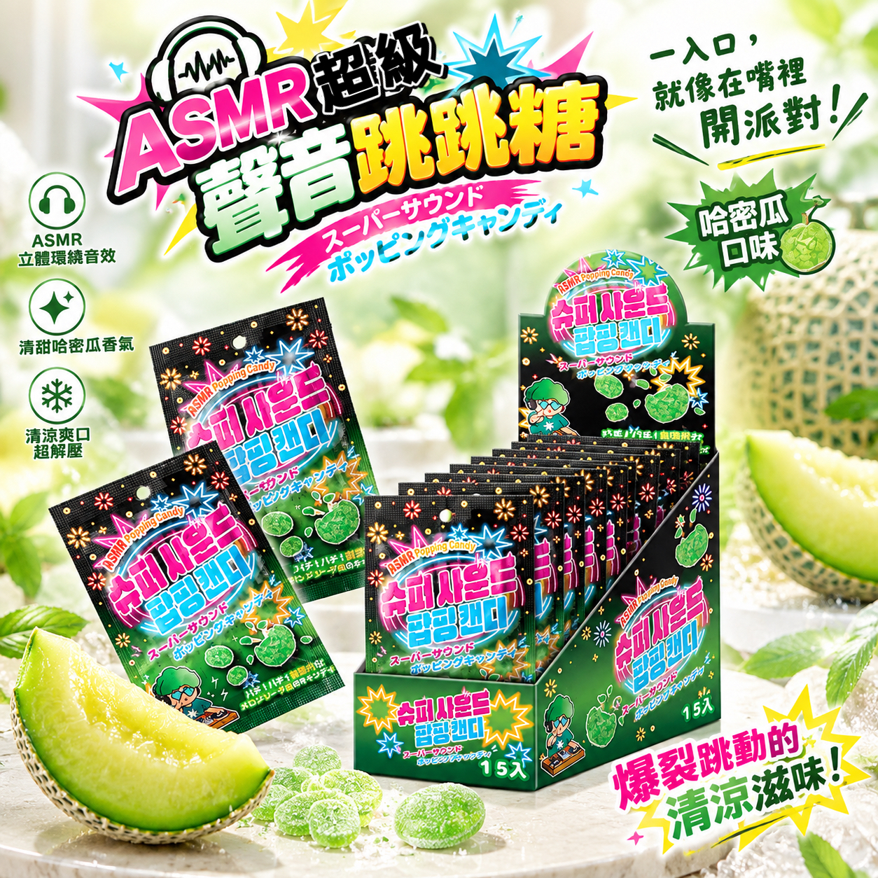 韓國 ASMR 哈密瓜口味超級聲音跳跳糖 (1盒15入) 《預計11月中旬到》