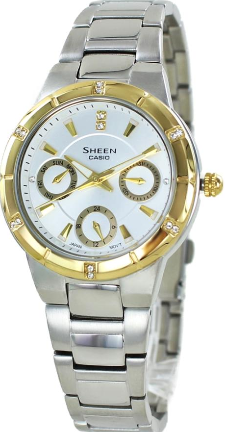 萬年鐘錶 - CASIO 卡西歐 Sheen系列 大方典雅風範金色三眼不鏽鋼女錶 SHE-3800SG-7 錶徑34MM