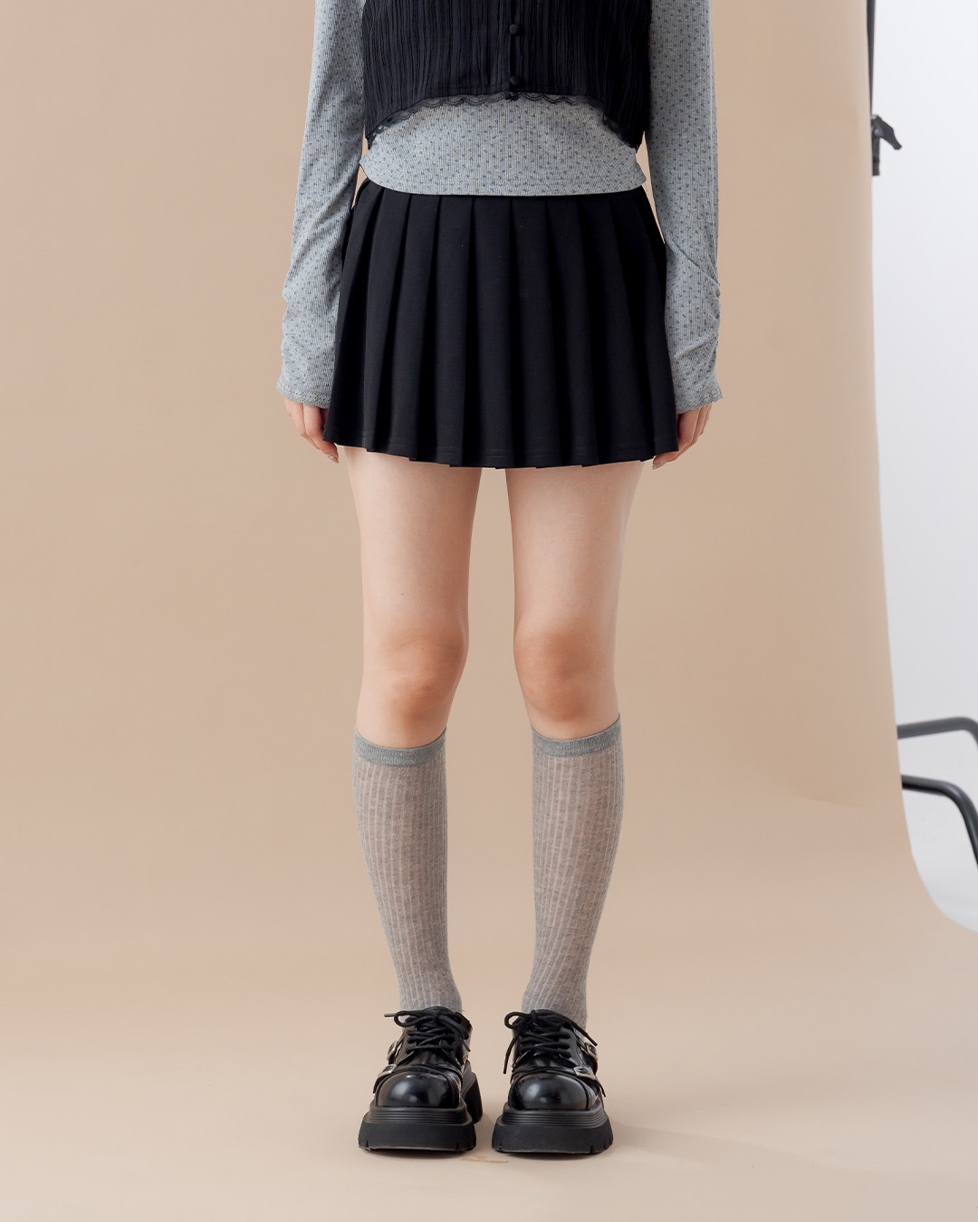 Casual plain cotton pleated mini skirt, available in three colors, sizes S/M/L【03010969】in stock+pre-order
