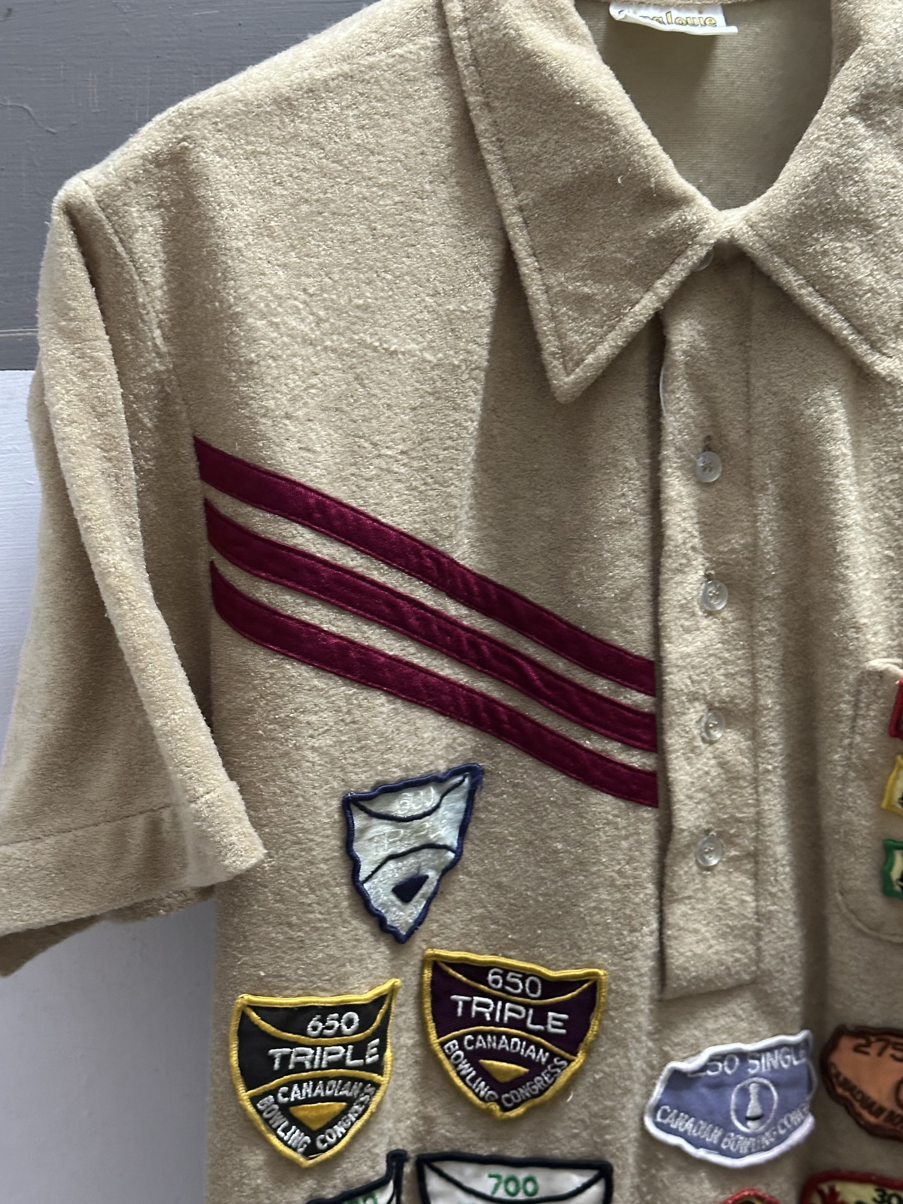 70’s King Louie Terry Cloth Bowling Shirt (W/chain stitch) (W/patch)
