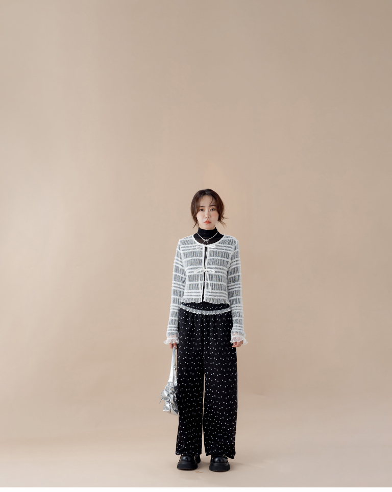 3D Jacquard Tie-Waist Sheer Long-Sleeved Cover-Up Top - White【01099980】in stock+pre-order