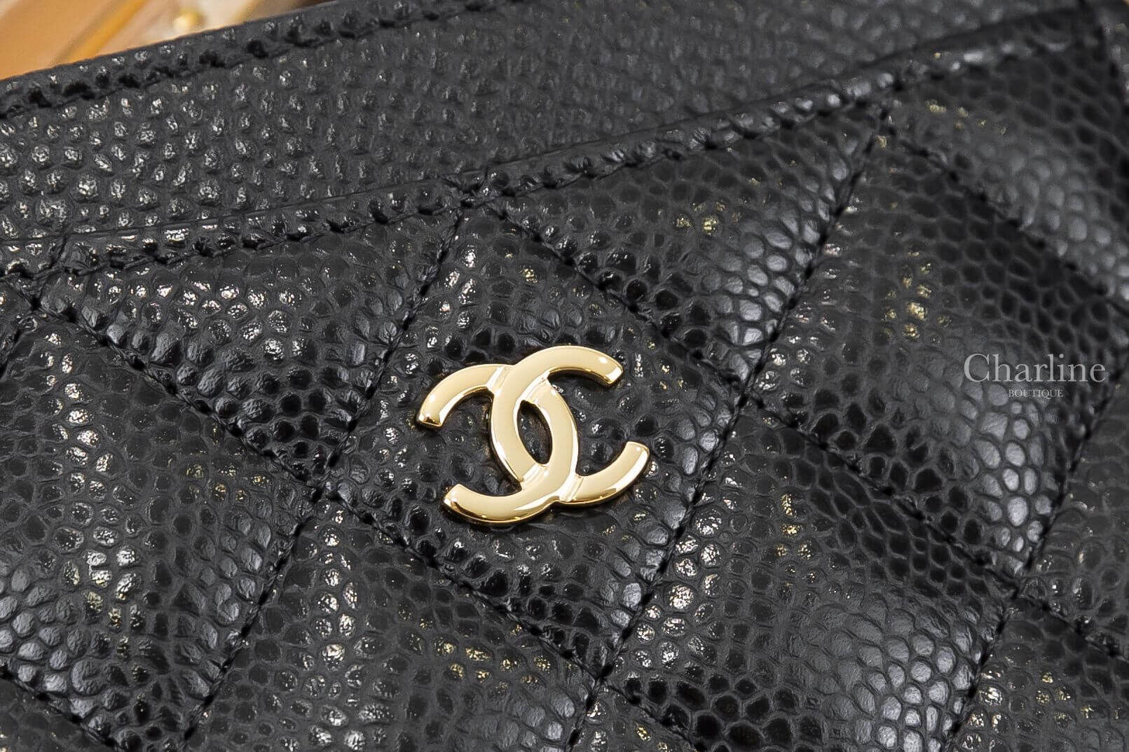 Chanel Classic Card Holder 黑色金CC荔枝菱格紋酒紅色內裡卡片夾