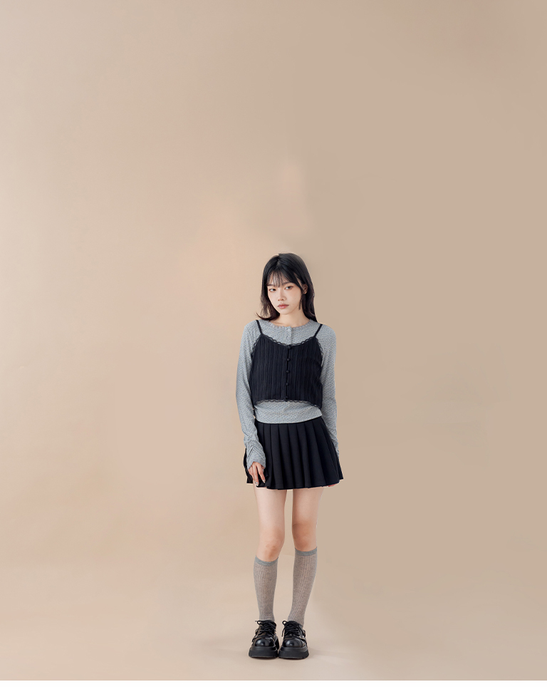 Casual plain cotton pleated mini skirt, available in three colors, sizes S/M/L【03010969】in stock+pre-order