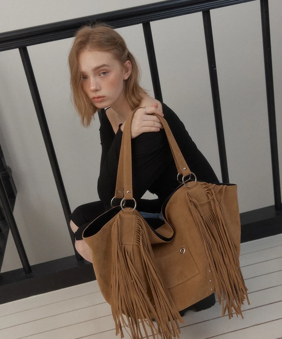LETERIE FRINGE BOHO SHOULDER BAG Suede