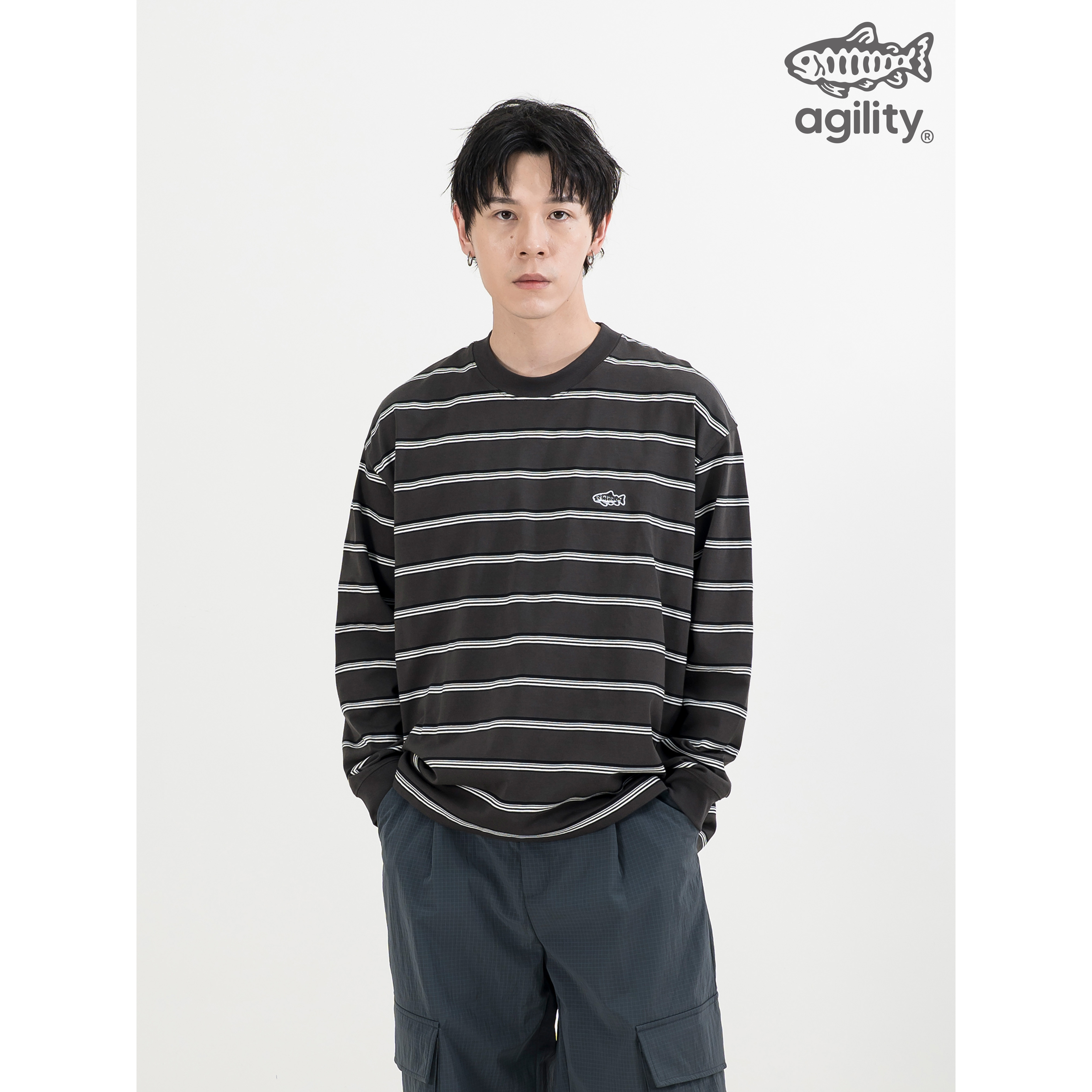 AGILITY Embroidery Stripe LS Tee 鮭魚刺繡 條紋 長袖Tee [RS3-S1]