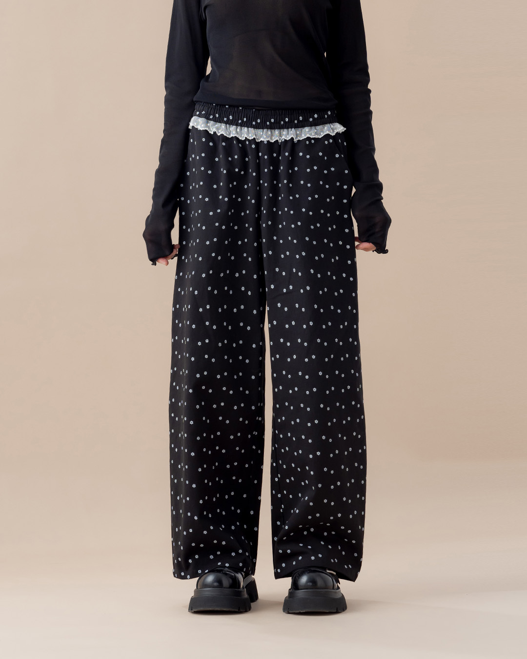 All-over floral lace wide-leg trousers, XS/S/M【04102083】in stock+pre-order