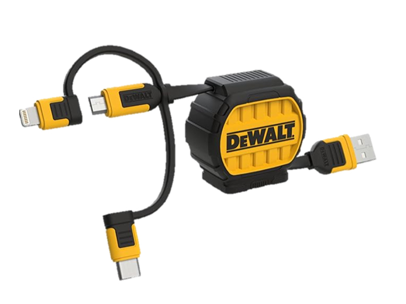 DEWALT 得偉 美國｜伸縮三合一充電傳輸線 可伸縮充電線 1M｜Lightning / Type-C / Micro-USB｜DXMA1311364E
