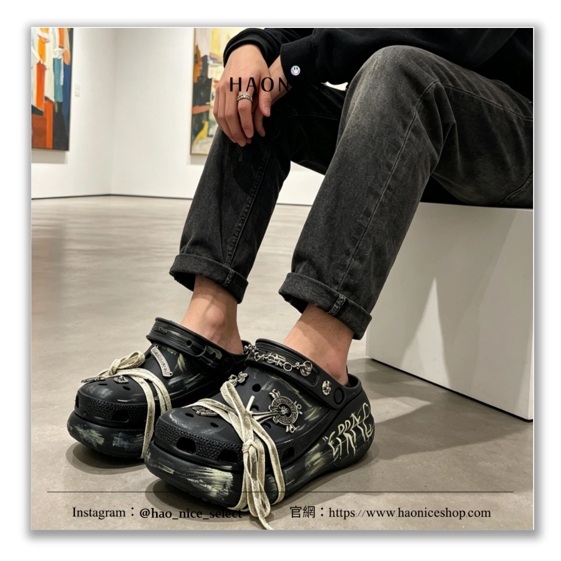 【HAO NICE】國外限定款🎨Crocs Classic Crush clog 暗潮聖徒 克羅心元素 哥德風 做舊綁帶 鋼飾 厚底 洞洞鞋 拖鞋 休閒鞋
