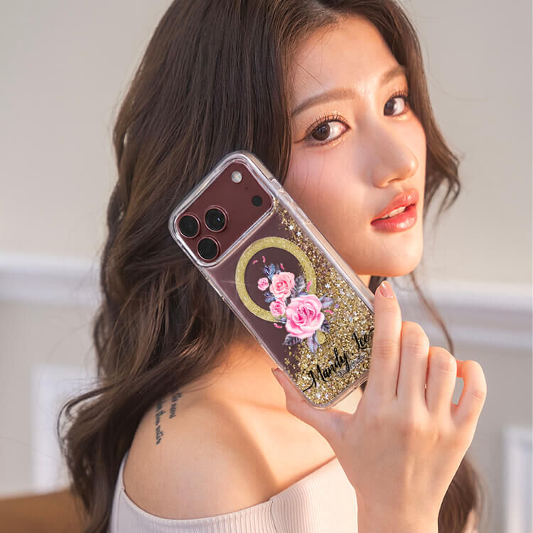 專情玫瑰 香檳金貝拉殼 (MagSafe) - (訂製名字) iPhone客製化手機殼