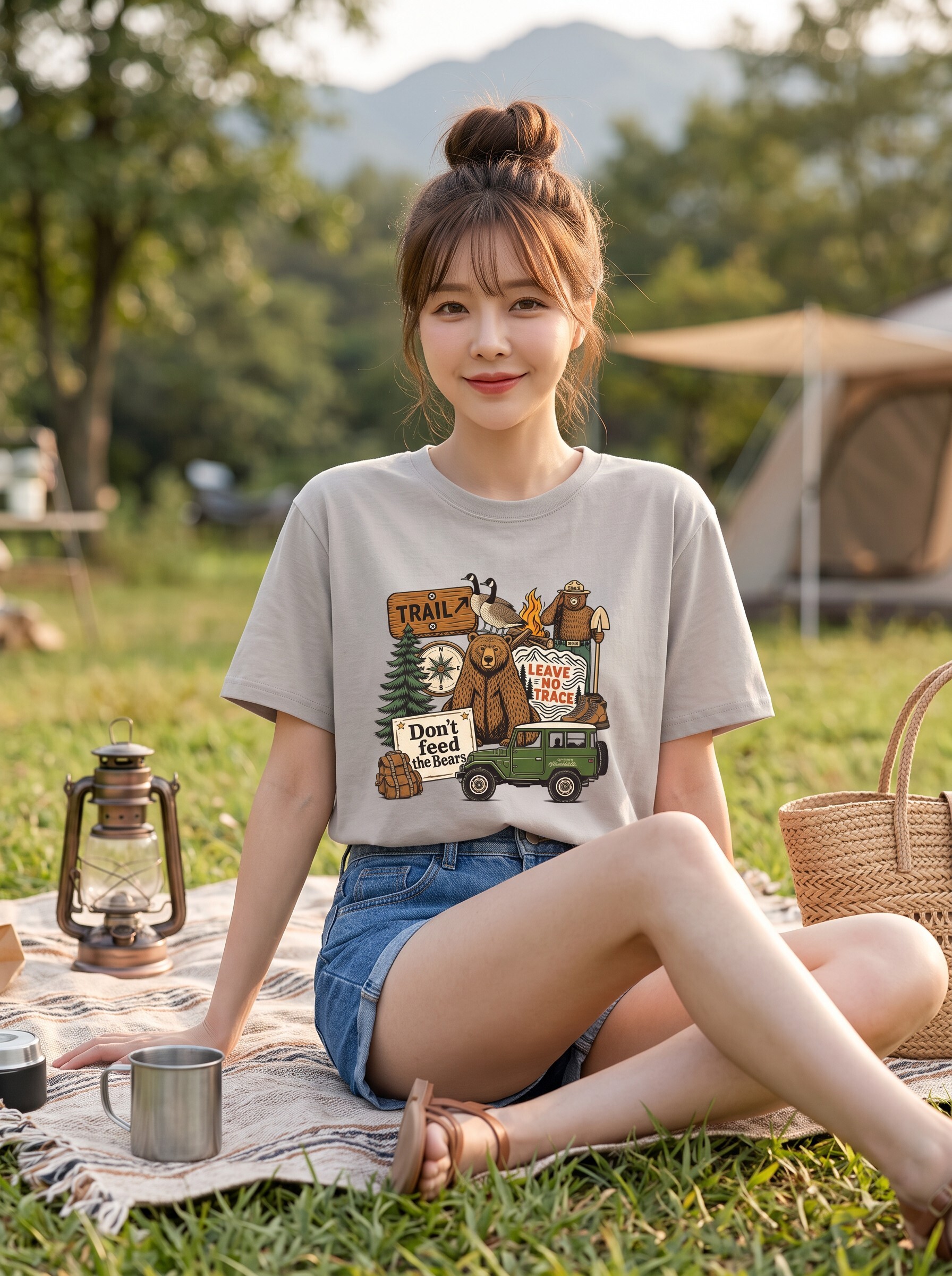 森林探險熊熊印花棉T｜Trail Adventure 美式戶外・復古露營短袖T恤