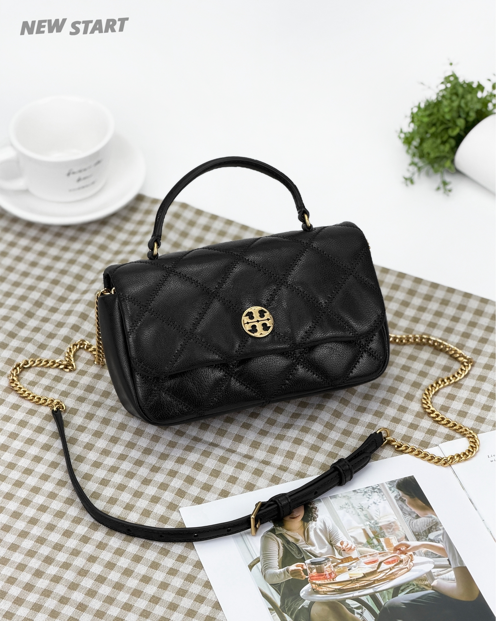 Tory Burch TB Willa 菱格紋 提把 鏈條包 翻蓋式 斜背包