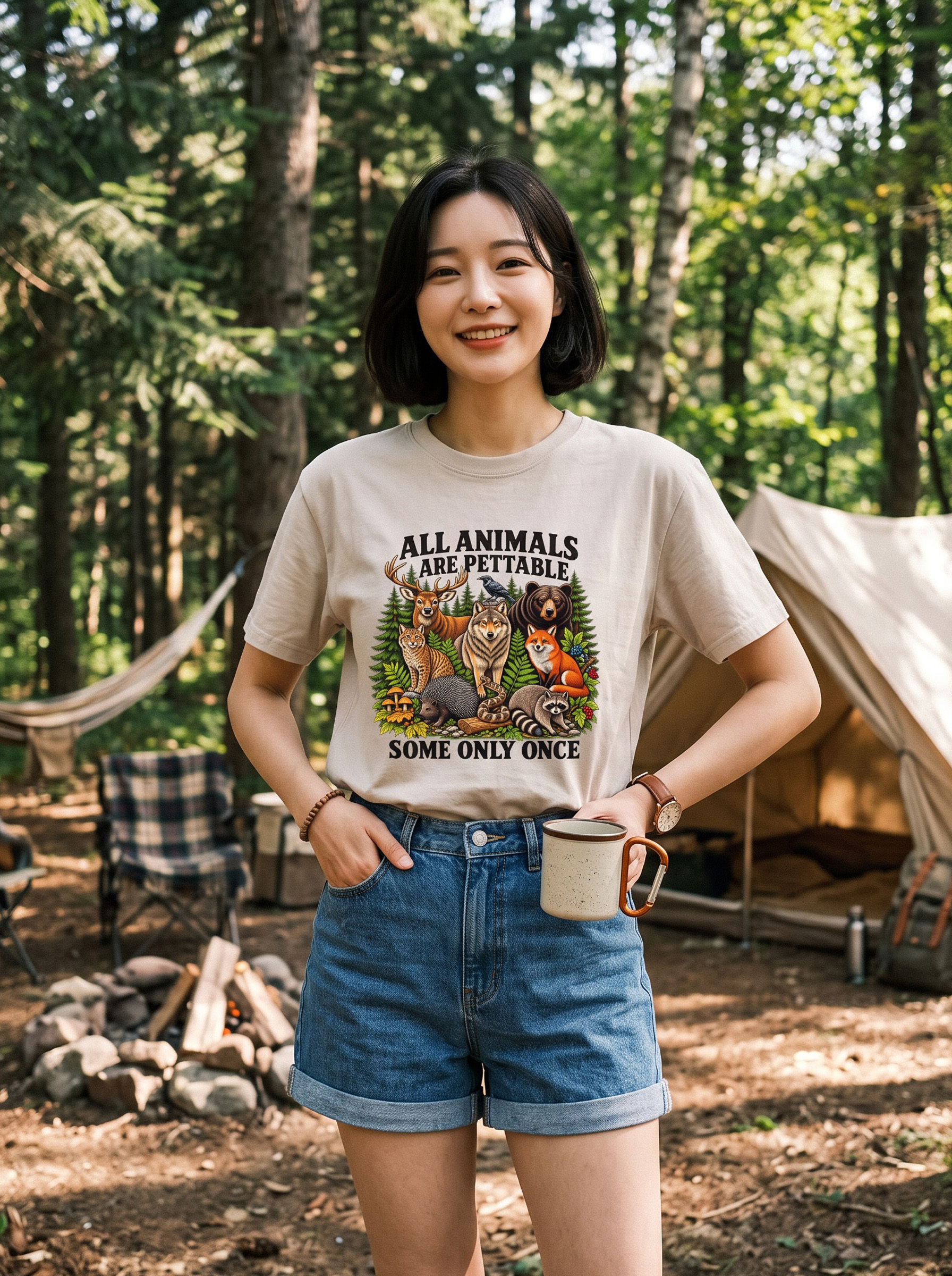 森林動物集合印花棉T｜美式戶外・復古短袖T恤