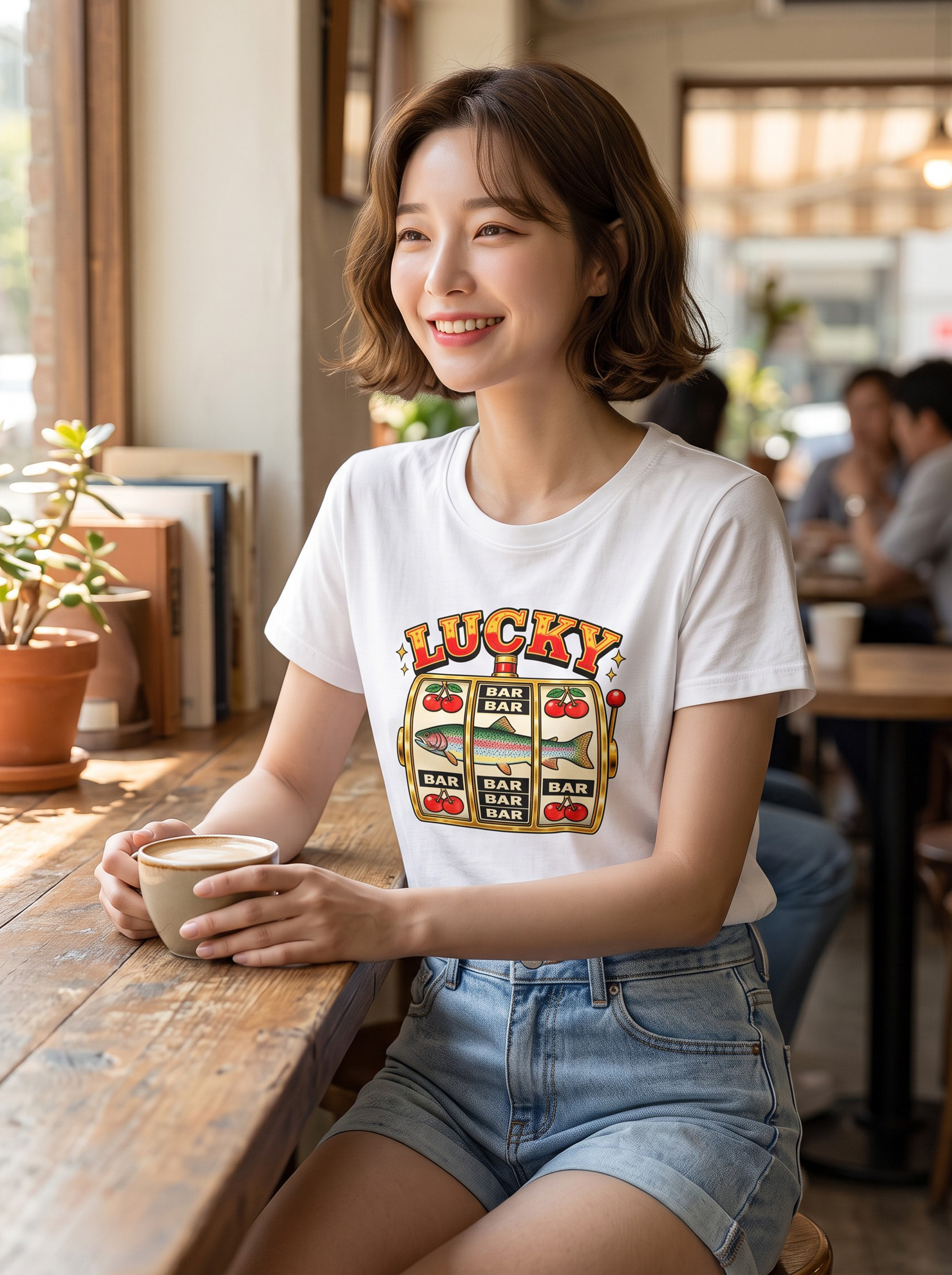 Lucky幸運拉霸印花棉T｜復古老虎機・美式趣味寬鬆短袖T恤