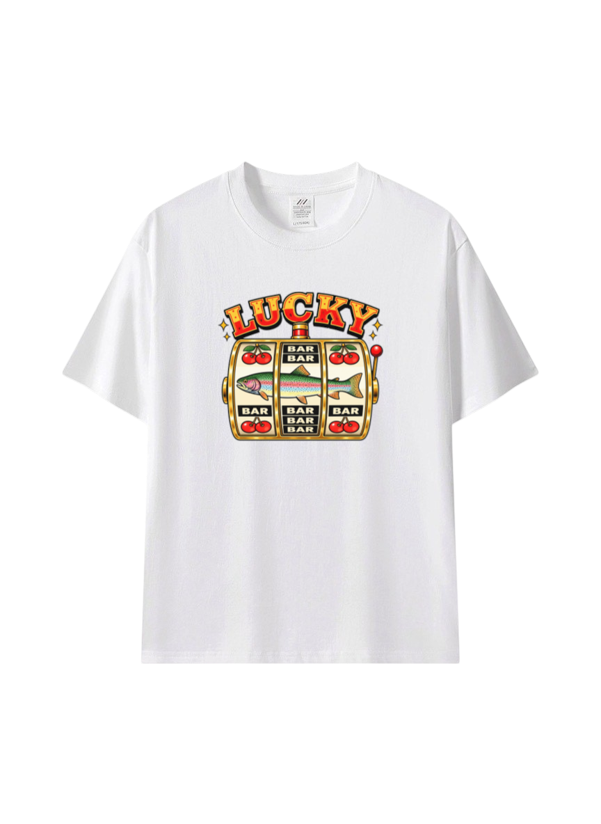 Lucky幸運拉霸印花棉T｜復古老虎機・美式趣味寬鬆短袖T恤