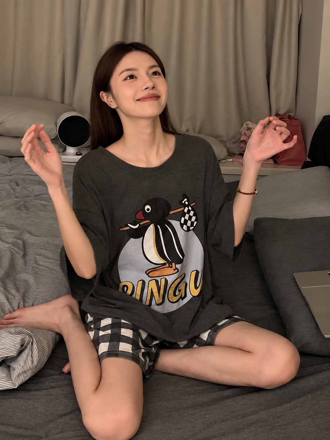 PINGU 居家服 圓領 V領 雙面穿 睡衣 兩件式 套裝