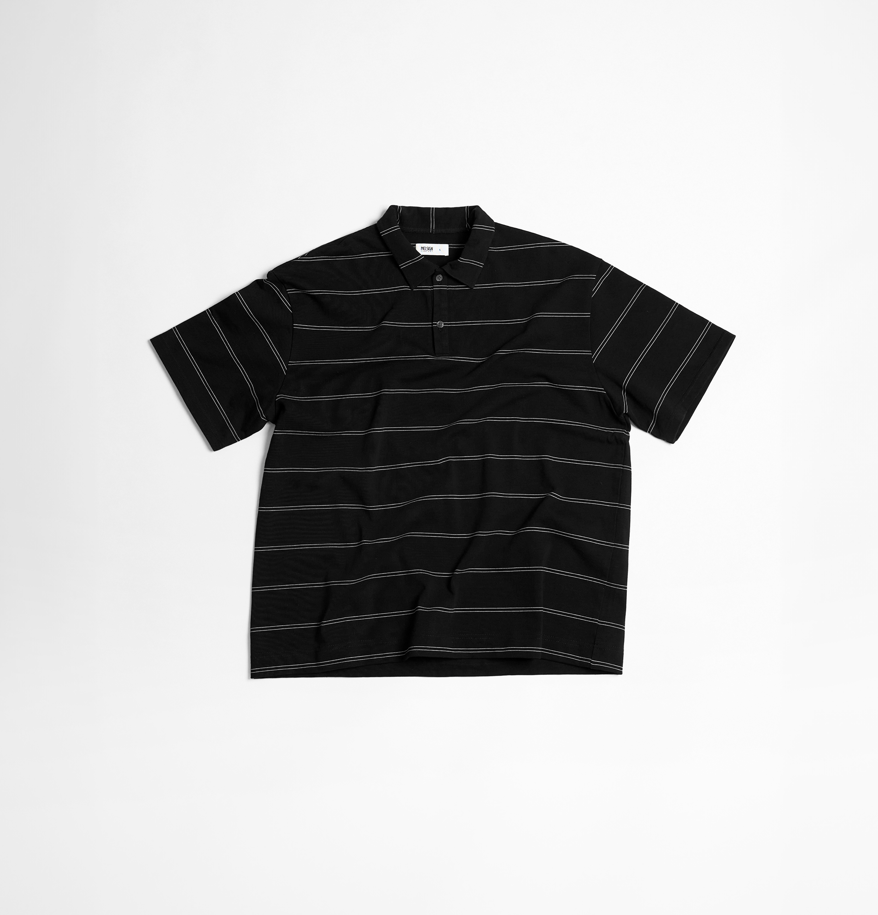 MELSIGN - 條紋Polo衫 - Black