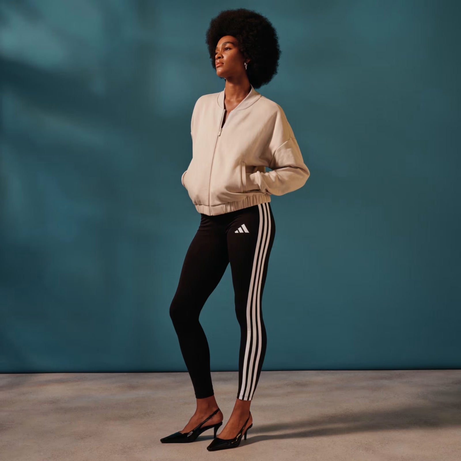 【現貨】Adidas H082054 Essentials 女裝三條紋緊身褲 (黑色/白條紋)